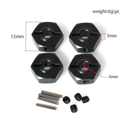 Aluminum Alloy Wheel Hub Hex Adapter 12mm RC Upgraded Parts for LOSI 1/18 Mini LMT 4X4 Brushed Monster Truck RTR-LOS01026 RC Car (Black) - color: Black