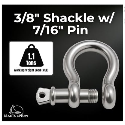 316 Stainless Steel Bow Shackle with Oversized Screw Pin, Marine-Grade Hardware for Anchor Lines, Towing, Dinghies, Canoes, Trailers, Utility Tie-Downs & Off-Road Recovery - size: 3/8" with 1/2" Pin 1.1T WLL, style: 05-Pack