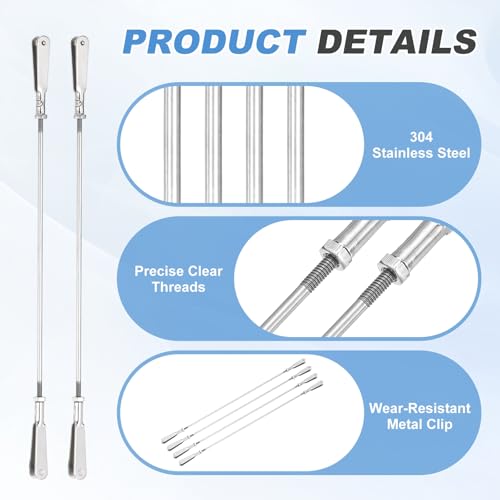 MECCANIXITY 4 Pcs Metal Clip Pushrod Connector Linkage, 304 Stainless Steel M2 Threaded Rod with Metal Clip for RC Plane Fixed Wing Aircraft DIY Models Parts, 146mm/5.75" - size: M2 x 146mm