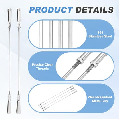 MECCANIXITY 4 Pcs Metal Clip Pushrod Connector Linkage, 304 Stainless Steel M2 Threaded Rod with Metal Clip for RC Plane Fixed Wing Aircraft DIY Models Parts, 146mm/5.75" - size: M2 x 146mm