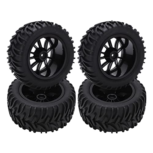 Generic 4PCS RC Plastic Wheel Rim Rubber Tires with 10 Spoke Set, for Truck 1/8 1/10 Remote Control Car