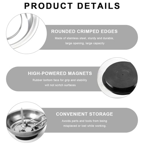 2 PCS Magnetic Parts Tray Set, Stainless Steel 6" Round Magnetic Trays, Mechanic Tool Tray Holder for Screw, Sockets, Bolts, Nuts, Small Metal Parts - color: 6" Round