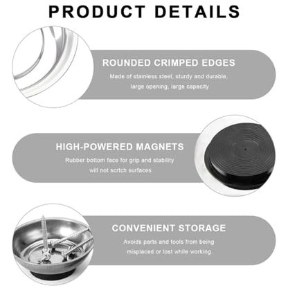 2 PCS Magnetic Parts Tray Set, Stainless Steel 6" Round Magnetic Trays, Mechanic Tool Tray Holder for Screw, Sockets, Bolts, Nuts, Small Metal Parts - color: 6" Round