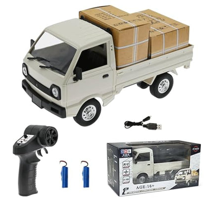 WPL D12 Mini RC Truck for Adults, 1/16 Scale 20km/h 2.4G 4CH Remote Control Crawler High-Speed Climbing Truck with LED Lights Cargo Drift Car - RTR / 2 Batteries - style: 2 Batteries