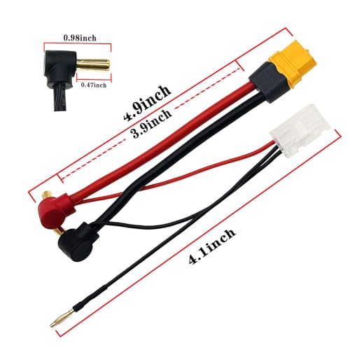 2PCS RC Lipo Battery Charging Cable T-Plug XT60H Female to 4mm 90° Bananna Plug with Balanced Charge Connector 12AWG Wire(10CM)