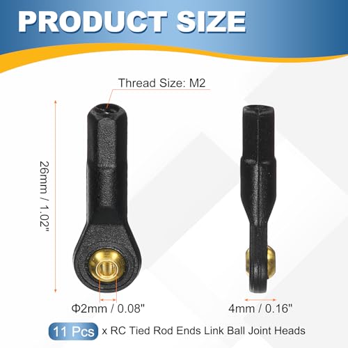 MECCANIXITY M2xL26mm RC Plastic Tied Rod Ends Link Ball Joint Head Kit Ball Head Link Joints Steering Linkage Upgrade Accessories for RC Crawler Car Pack of 11, Black - size: M2xL26mm