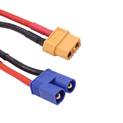 3PCS Male EC3 Plug to Female XT60 Plug Connector Adapter Cable Compatible with RC Car Truck Boat Airplane Lipo Battery ESC Charger(14awg 5cm)