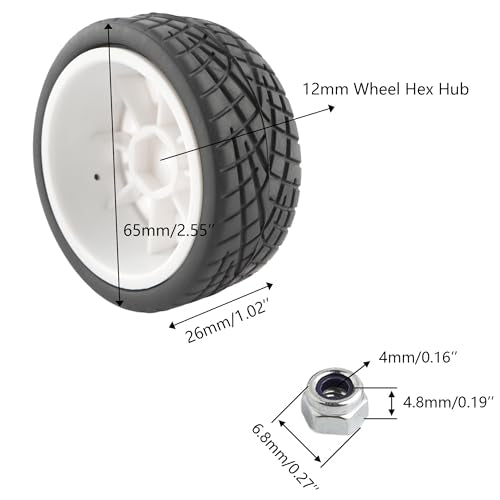 1/10 Scale OD2.55 RC On Road Touring Racing Tires 12mm Hub Wheel Hex Compatible with Traxxas 4 Tec 2.0 Tamiya TT01 XV01 Kyosho WR8 Sakura WLtoys HPI 1/10 Arrma Grom RC Cars(White) - color: White