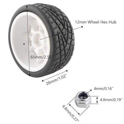1/10 Scale OD2.55 RC On Road Touring Racing Tires 12mm Hub Wheel Hex Compatible with Traxxas 4 Tec 2.0 Tamiya TT01 XV01 Kyosho WR8 Sakura WLtoys HPI 1/10 Arrma Grom RC Cars(White) - color: White