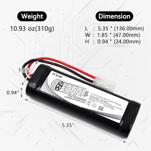(2-Pack) 7.2V 3000mAh Ni-MH Battery with Tamiya Plug for RC Models | 8C battery for RC cars, airplanes, helicopters, boats, quadcopters and UAVs; includes 4.8V–12V Ni-MH/Ni-Cd charger. - color: 7.2V 3000mAh Tamiya Plug