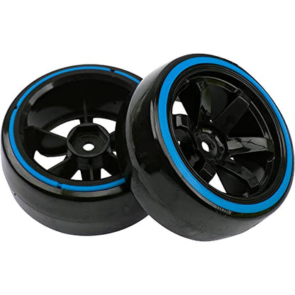 1/10 RC Drift Car Tires Hard Plastic Tyre & 12mm Hex Hub Wheel Rims 6 Spoke Compatible with Traxxas HSP Tamiya Kyosho HPI Redcat Racing MST 1/10 On-Road RC Drift Drifting Car (Blue) - color: Blue