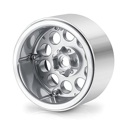 4PCS 2.2inch Beadlock Wheels 35mm RC 2.2 Aluminum Rims for AXIAL Wraith RR10 90048/90018 TRX4 1/10th RC Crawler Truck Car (Silver) - color: Silver