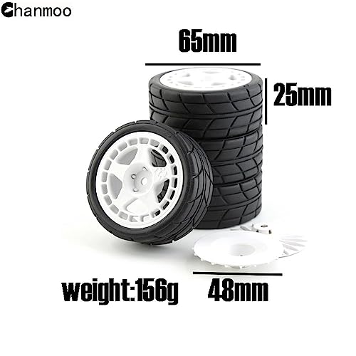 1/10 RC Racing Rally Tires 12mm Hex Wheels Rims and Rubber On Road Tyres for 1/10 RC On-Road Car HPI KYOSHO Tamiya XV01 XV02 TA06 TT01 TT02 PTG2 144001 A959 RC Rally Drift Car 4PCS (White A) - color: White a
