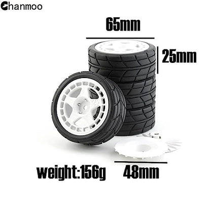 1/10 RC Racing Rally Tires 12mm Hex Wheels Rims and Rubber On Road Tyres for 1/10 RC On-Road Car HPI KYOSHO Tamiya XV01 XV02 TA06 TT01 TT02 PTG2 144001 A959 RC Rally Drift Car 4PCS (White A) - color: White a