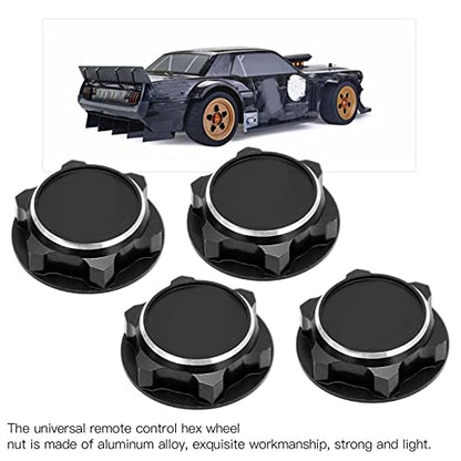 17mm Hex Wheel Nuts, 4pcs Aluminum Alloy 17mm Self Lock Hex Wheel Nuts Adapter Dustproof Caps for 1/8 RC Car Track Wheel Rims (Black) - color: Black