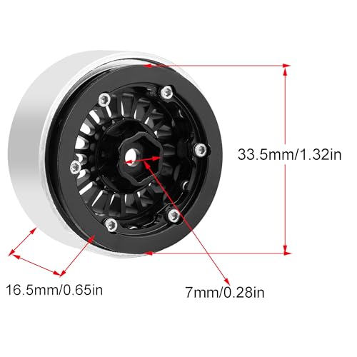 CNC 1.3" Beadlock Wheel Rim for SCX24 1/24 TRX4M Ascent18 1/18 RC Crawler Aluminium Upgrade Part (Black) - color: Black