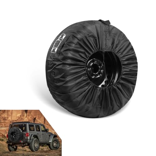 Tire Storage Bag, Spare Tire Cover, 210D Oxford Cloth Waterproof Car Spare Protector, Sun Protection Wheel Cover with Storage Bag, Universal for 13-18In (Black, Diameter 31In)