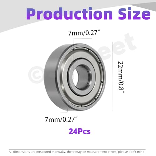 Swpeet 24Pcs 627ZZ Ball Bearings Assortment Kit, 7 x 22 x 7mm Carbon Steel Deep Groove Bearings, Miniature Bearings, Double Shielded - size: 627ZZ-24PCS, style: Carbon Steel