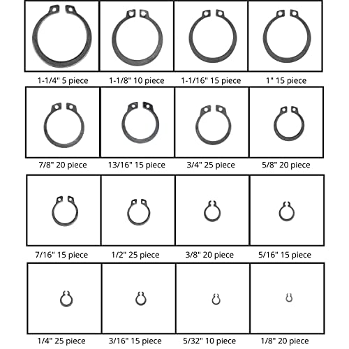 NEIKO 50458A Snap Ring Shop Assortment | 300 Piece Retaining Ring Set | 18 Sizes (1/8" - 1-1/4") | Heat-Treated Hardened Steel | Secure Parts on Grooved Shafts, Pins, Studs, etc. - style: Retaining Ring