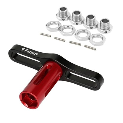RC Aluminum 17mm Wheel Hex Nuts with Wheel Hub Wrench Repair Tool Set Upgrades Part for 1/8 RC Cars Trucks Off Road Buggy Arrma Typhon Kraton 6S 3S Traxxas E-Maxx E-Revo Mojave (Silvery) - color: Silvery