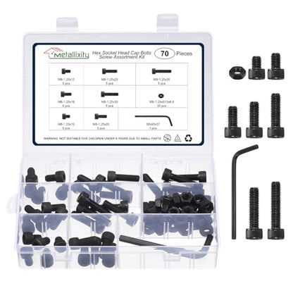 METALLIXITY Hex Socket Head Screws Kit (M8) 70Pcs, Bolt and Nut Assortment Kit, Black - size: M8x10/12/16/25/30/35mm