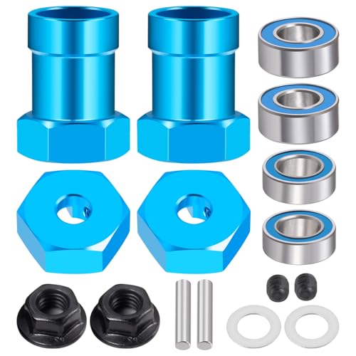 Aluminum Alloy Wheel Hex Hubs Adapter 12mm RC Hex Combiner, Blue | With Bearing, For 1/10 Tamiya DT03T RC Car, Upgrade Accessories - color: Blue