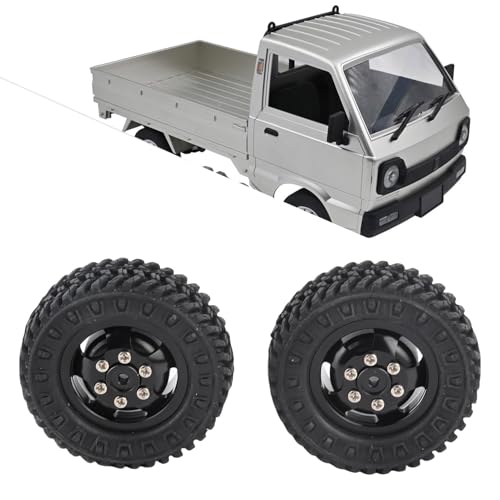RC Wheels, Durable Rubber Tires with Aluminium Alloy RC Truck Wheels 55mm Diameter for D12 1/10 Scale RC Cars Off-Road Enthusiasts and Hobbyists