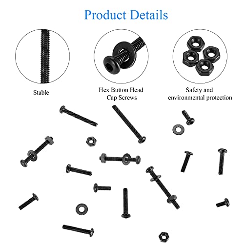 410Pcs Tiny Button Head Hex Socket Cap Screws, Black Grade 10.9 Alloy Steel, M2 x 4/6/8/10/12/16/20mm Allen Head Machine Screws, Nuts and Washers Kit with Hex Key, Fully Threaded Pitch: 0.4mm - color: Black-410Pcs M2 Button Head Socket Screw-10.9