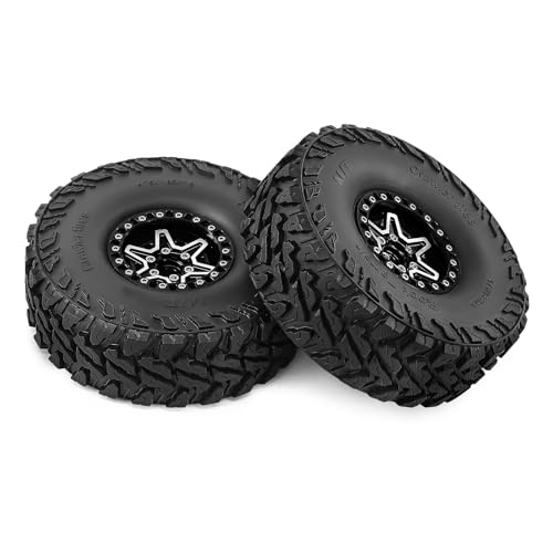 1.9" Beadlock Wheels and Tires 121mm (4.75in) for TRX4 SCX10 1/10 RC Crawler Upgrade Parts (Black-3, 4Pcs) - color: Black+P tires