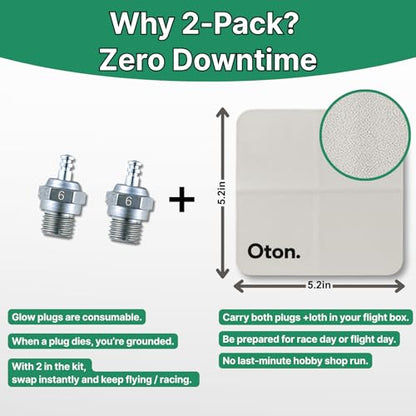 O.S. #6 Glow Plug (Formerly A3) – Hot Heat Range for .10–.60 2-Stroke Nitro Engines – 2-Pack + Cleaning Cloth | Smooth Idle, Break-In Friendly | Genuine O.S. 71605300