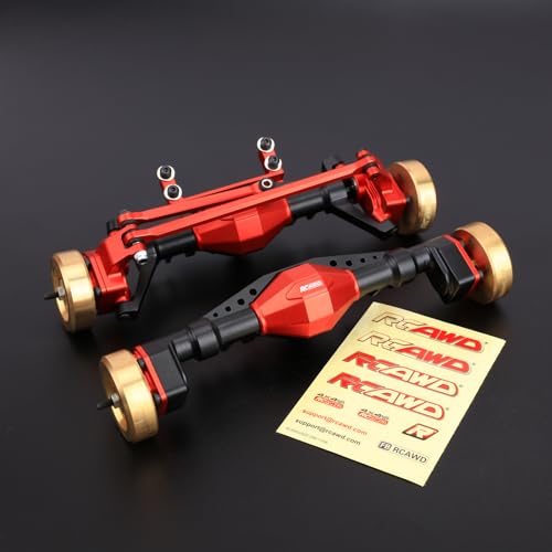 RCAWD UTB18 Capra Brass Weighted Portal Axles Set with Gear Assembly & Wheel Hex & Servo Mount for 1/18 Front Rear Upgrades Parts Trail Buggy Crawlers Red - color: Red