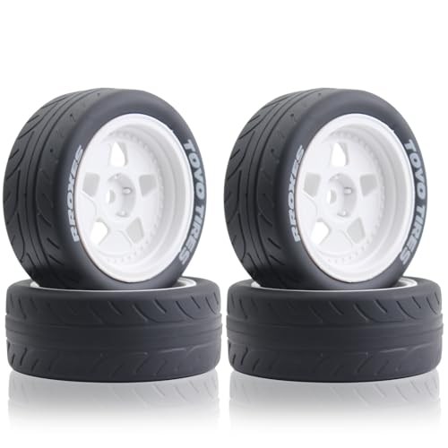 68mm 4PCS 1/10 RC On-Road tires and Hard Plastic wheels set Hex 12mm For WRC Drift Car Conversion 1/10 RC On-Road Car Traxxas Tamiya FW06 TT02 HPI HSP 94122 Kyosho W115 (White) - color: White