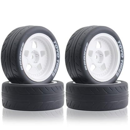 68mm 4PCS 1/10 RC On-Road tires and Hard Plastic wheels set Hex 12mm For WRC Drift Car Conversion 1/10 RC On-Road Car Traxxas Tamiya FW06 TT02 HPI HSP 94122 Kyosho W115 (White) - color: White