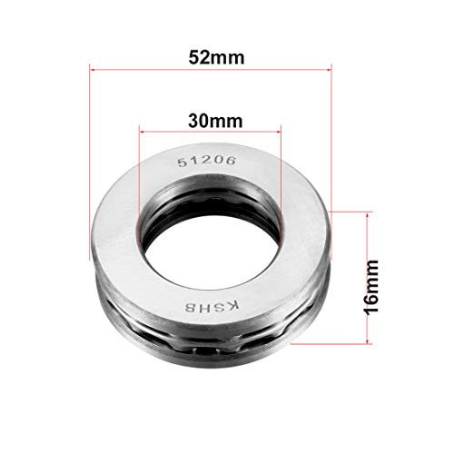 uxcell 51206 Thrust Ball Bearings 30mm x 52mm x 16mm Chrome Steel ABEC3 Single Row Roller 2pcs - size: 30mmx52mmx16mm