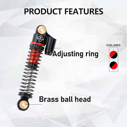 SCX24 Shock Flex Blades With 47MM Oil Filled Shocks Absorber | CNC Aluminum Damper Mount for Axial SCX24 Upgrade Parts 1/24 RC Crawler - color: Black