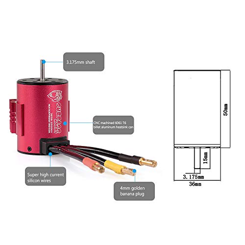 GoolRC Surpass Hobby 3650 Brushless Motor and ESC Combo, 3900KV Brushless Motor and 60A ESC for 1/10 Scale RC Car Truck Indispensable Accessory for Modification Enthusiasts