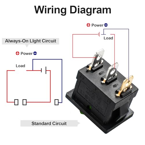 5 Pack KCD1 SPST On/Off Green LED Boat Rocker Toggle Switch | 3-Pin 2-Position Snap In, Only for DC 12V-24V 20A - color: Green, size: DC 12V-24V 20A - Not Pre-Wired