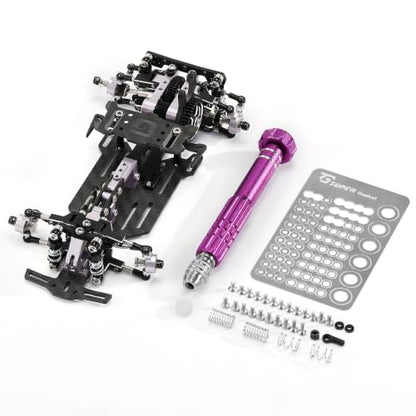 RC Car Frame, 1/24 1/28 TG Super Assembled Mini Rear Drive RWD Drift Racing Car Frame Body Kit with Tools DIY Parts (Purple) - color: D.purple