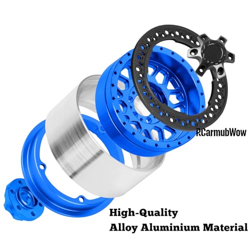 1.9 Beadlock Wheel & Tire Set, 88x36mm Rubber Crawler Tires Aluminum Alloy 1.9 Inch Beadlock Rims Compatible with 1/12 M-J-X H12Y H12Y+ H12P, MN-128 RC Climbing Car,Navy Blue w/Black - color: Navy W/Black