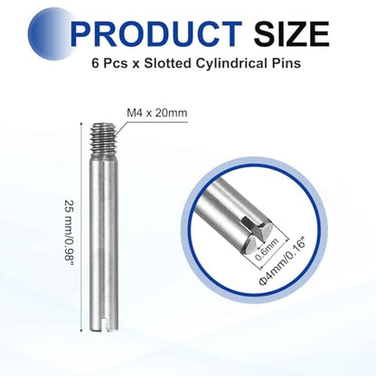 MECCANIXITY 6 Pcs M4 x 25mm Slotted Cylindrical Pins, 304 Stainless Steel Dowel External Thread Locating Parallel Pins Shelf Support Peg Pin for Furniture Installation, DIY Project - size: M4 x 25mm