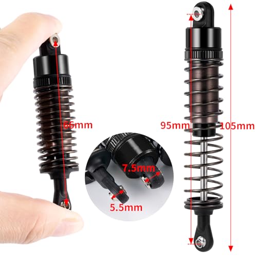 4PCS 1/10 70MM 95MM RC Oil filled Shock Absorbers Kit Front & Rear Shock Absorber Damper Assembled Set Compatible with Tamiya TT-02B DT-02 DT-03 DF-02 1/10 Buggy Car Upgrades Parts (Black) - color: Black