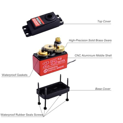 4 Pack 25KG Digital RC Servo DS3225 Waterproof Full Metal Gear RC Steering Servos Motor with 25T Servo Horn for 1/8 1/10 Scale Baja Crawler RC Car Buggy Truck Boat Plane Robotic Arm 270 Degree