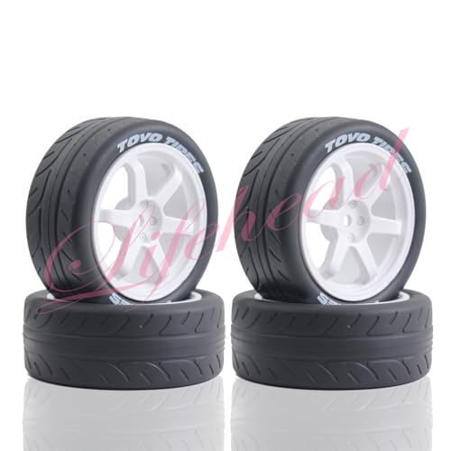 Lifehead 68mm RC On-Road Rally Car Tires and Wheels for 1/10 RC On-Road Touring Drift Car HSP Tamiya XV01 TT01 TT02B HPI Kyosho FAZER MK2 /12mm Hex - color: White