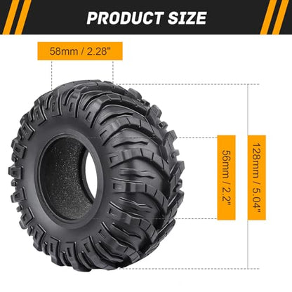 4pcs 2.2inch Crawler Tires Super Soft Rubber 128mm/5.04" Mud Tyres Foam Insert for 1/10 RC Crawler Car Axial Wraith Traxxas TRX4 Sport Redcat Everest 10