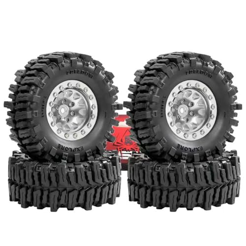 REDSPIDER RC 1.3inch Beadlock Wheels and Crawler Tires 64mm * 26mm Mud Slingers X Super Soft Sticky Tyres For RC 1/24 1/18 Scale Crawler TRX4M SCX24 FCX24 FCX18 (Silvery) - color: Silvery