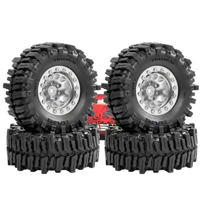 REDSPIDER RC 1.3inch Beadlock Wheels and Crawler Tires 64mm * 26mm Mud Slingers X Super Soft Sticky Tyres For RC 1/24 1/18 Scale Crawler TRX4M SCX24 FCX24 FCX18 (Silvery) - color: Silvery