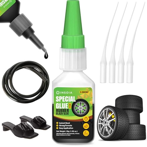 Black Rubber Glue, 20g Heavy Duty Rubber Adhesive for Tire, Tube, Shoes, Plastic, Metal & DIY Projects – Quick-Dry, Waterproof, Heat-Resistant Rubber Cement for Sidewalls, RC Tires & Auto Repair