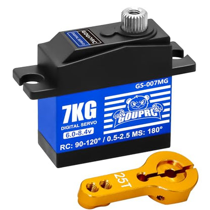 GOUPRC 7KG RC Micro Digital Medium-Aluminum Servo, High Torque Metal Steel Gears with 25T Servo Horn for 1/14 1/16 RC Car Crawler Boat DIY Robot Upgrade Servo Parts - style: 7KG Blue