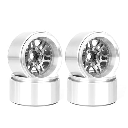 4PCS 1.9" Beadlock Wheel Rims Offset-10mm Aluminum Alloy Metal Wheel Hub for 1/10 RC Rock Crawler Car for Axial SCX10 TRX4 TRX6 D90 D110 Upgrade Accessories (Grey) - color: Grey