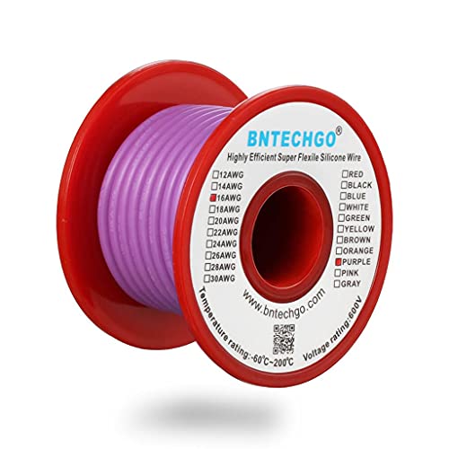 BNTECHGO 16 Gauge Silicone Wire Purple 25ft Stranded Tinned Copper Wire | Flexible 16 AWG Stranded Wire Silicone Rubber Insulation For RC Models, Drone, Robot, Battery, EV Charger, 3D Printer, DIY - color: 16 gauge silicone wire purple, size: silicone wir